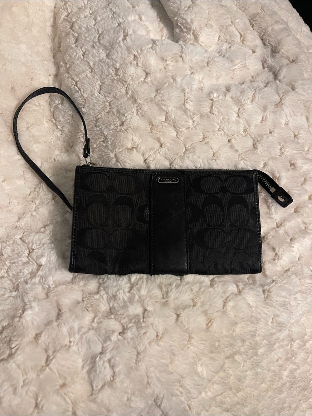 Coach Black Signature Jacquard Wristlet